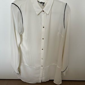 DKNY White Blouse with Black Piping and Gold Buttons Size Medium